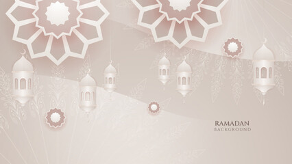 Islamic greetings ramadan kareem card design with lanterns and mandala pattern. Vector illustration