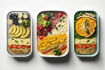Fototapeta na wymiar Meal prep containers filled with healthy lunches , ai generated