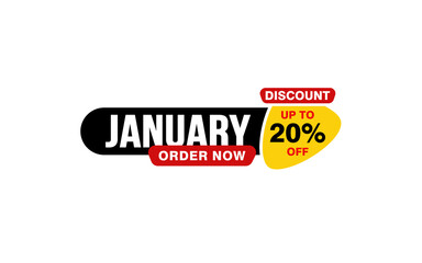 20 Percent JANUARY discount offer, clearance, promotion banner layout with sticker style. 