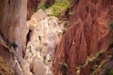 Natural unusual landscape red canyon of extraordinary beauty is similar to the Martian landscape. Multi-colored canyon fairy tale in Kyrgyzstan. Charyn Canyon. Amazing beautiful landscape.