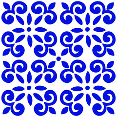 A blue Vector seamless pattern of hand-drawn abstract shapes isolated on a white background