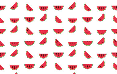 Seamless pattern with cartoon watermelon pieces on a white background