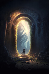 fantasy, ancient portal to another world, fairy tale, art illustration