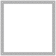 Vector geometric square frame formed by a bike chain. Greek patterns. White background