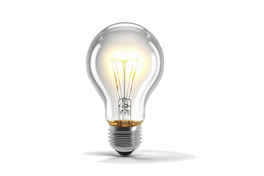 Light bulb with warm light on white background 3D realistic illustration