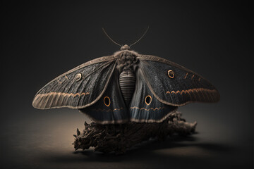 Beautiful moth with spreaded wings on grey background. Generative AI - obrazy, fototapety, plakaty
