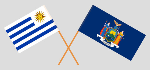 Crossed flags of Uruguay and The State of New York. Official colors. Correct proportion