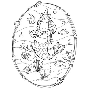 Unicorn Mermaid Coloring Page for Kids