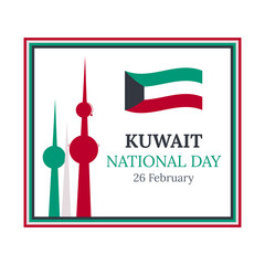 Kuwait National Day poster. 25 February. Celebration of Kuwait's National Day on February 26. Colors of Kuwait's flag. Vector illustration.