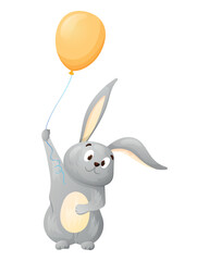 Cartoon vector hare or rabbit holding a balloon.
