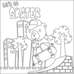 Fototapeta na wymiar Vector illustration of cute bear on skate board. Cartoon isolated vector illustration, Creative vector Childish design for kids activity colouring book or page.