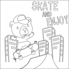 Vector illustration of cute bear on skate board. Cartoon isolated vector illustration, Creative vector Childish design for kids activity colouring book or page.