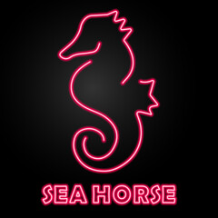 sea ​​horse neon sign, modern glowing banner design, colorful modern design trends on black background. Vector illustration.