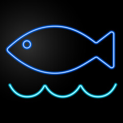 fish neon sign, modern glowing banner design, colorful modern design trends on black background. Vector illustration.