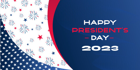 Happy Presidents Day 2023 Background Design With Star, confetti, Fireworks, and American Flag. Vector Illustration 