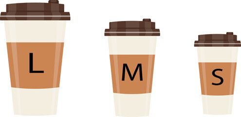 Three cups for coffee and tea of different sizes: L, M, S.