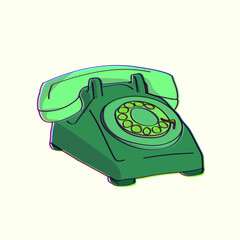 An Elegant and Eye-Catching Illustration of a Classic Green Rotary Telephone in Abstract Art Style, a Masterful Brush Pen Creation Featuring Dynamic Brushstrokes and Vibrant Color Palette