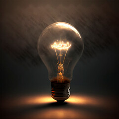 Traditional incandescent light bulb on dark background. Illustration 3d.