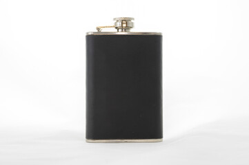 Black leather metal flask
