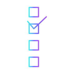 Checklist Feedback Icons with purple blue outline style. Thin line icon related to feedback, rating, testimonials, quick response, satisfaction and more. Simple web icon. Vector illustration