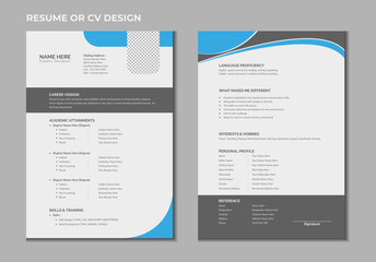 Double pages professional creative CV or resume template design for a creative person on white background  