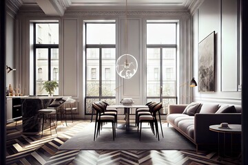 Obraz premium Stunning Lavish apartment interior design marble floor. AI generated art illustration. 