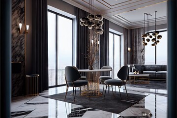 Stunning Lavish apartment interior design marble floor. AI generated art illustration.	
