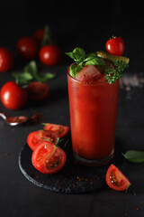 A glass with cold bloody mary cocktail	