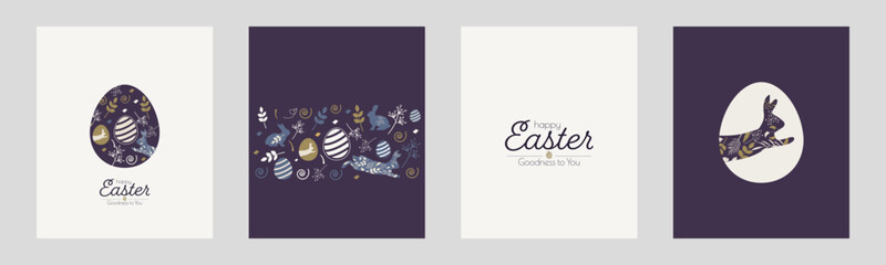 Happy Easter card set. Modern minimal design. Flat vector illustration.