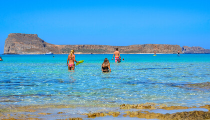Blick von der Balos  Bucht auf die Insel Gramvousa, Kreta (Griechenland)	
