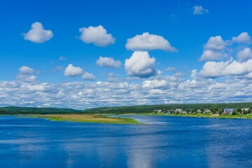 Village and river Varzuga Kola peninsula. Murmansk region