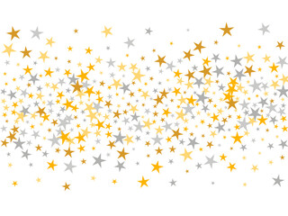 Trendy silver and gold stars magic vector background. Little stardust spangles holiday decoration particles. Celebration stars magic pattern. Spangle particles explosion.