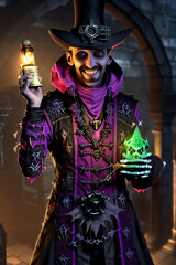 Fototapeta premium Leach necromancer skeleton warlock character. Generative AI