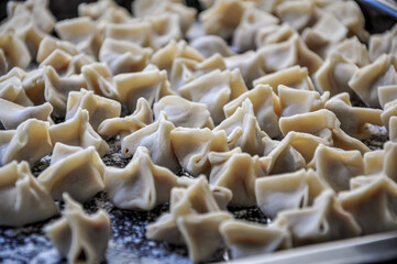 Homemade Turkish manti. (Traditional Turkish ravioli) Ready to cook handmade manti, dumplings