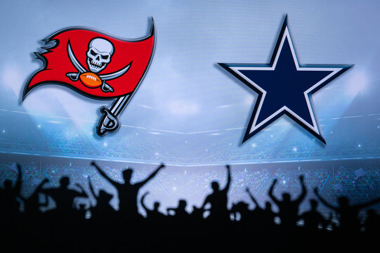 TAMPA BAY, USA, JANUARY 10, 2023: Dallas Cowboys vs. Tampa Bay Buccaneers. NFL Wild Card Round 2023, Silhouette of fans supporting the team and cheering for the players during the game.