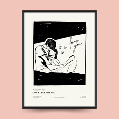 Modern Valentine's day vertical flyer or poster template. Love hand drawn trendy illustration.