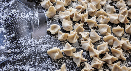 Homemade Turkish manti. (Traditional Turkish ravioli) Ready to cook handmade manti, dumplings