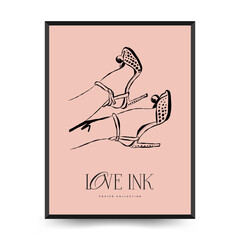 Modern Valentine's day vertical flyer or poster template. Love hand drawn trendy illustration.