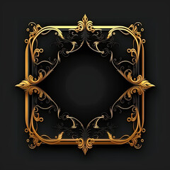 Golden ornamental frame on black bakcground. Retro golden frame with vintage ornament. Generative AI.