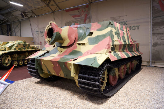 Kubinka, Moscow region, Russia - November 13, 2022: German assault gun Sturmtiger (German: "Assault Tiger"). Museum of Tanks and Armored Vehicles in Patriot Park