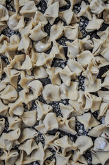 Homemade Turkish manti. (Traditional Turkish ravioli) Ready to cook handmade manti, dumplings