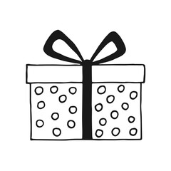 Gift box with different bows. Hand drawn vector illustration.