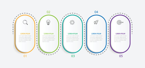 Vector infographic thin line template. Business concept design with icons and 5 options or steps.