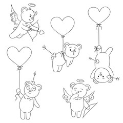 Valentines day bears, vector line art
