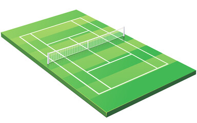 3D tennis court with its net and lawn markings (cut out)