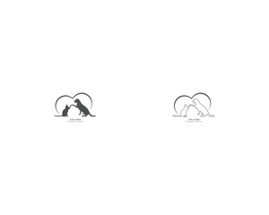 Dog cat home with heart logo design template, pet love logo design suitable for pet shop, store, cafe, business, hotel, veterinary clinic, Domestic animal vector illustration logotype, sign, symbol.