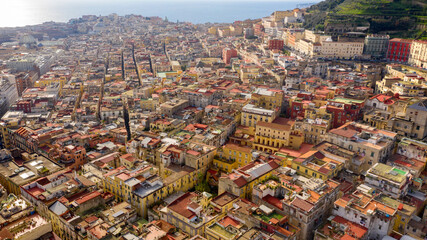 Aerial view of the Quartieri Spagnoli (Spanish Neighborhoods), a part of the city of Naples in Italy. This district is located in the historic center of the city.