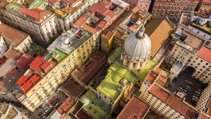 Aerial view of the historic center of Naples, Italy.