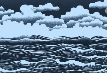 stormy deep sea waves and clouds generative AI illustration