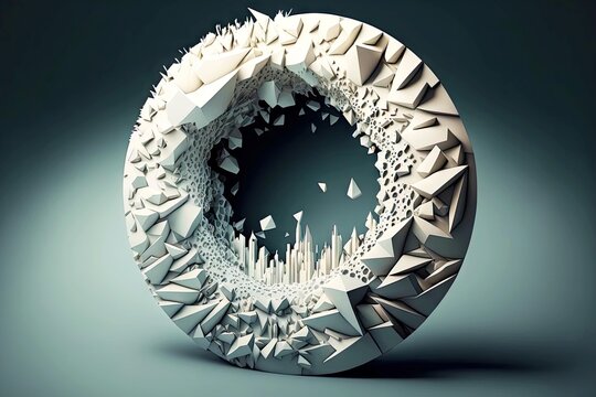 Laid Out In Form Of Circle Of White Shards And Stones In Futuristic 3d Art Abstract